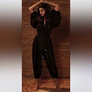 Lisa Marie Fernandez NWT Poet Jumpsuit Black Gauze Size 3 US 6-8 *Missing Belt*
